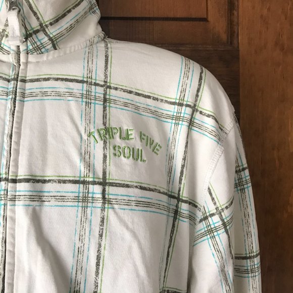 Triple Five Soul Natural White w/Gray & Teal Windowpane Plaid Zip-Up Jacket XL - Picture 4 of 13